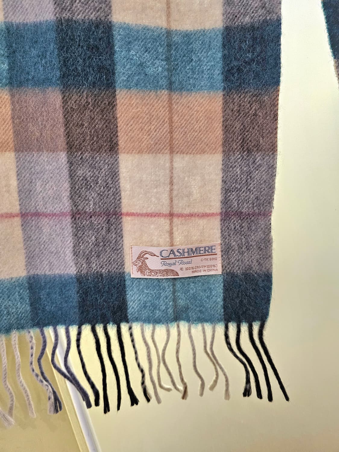 블루 베이지 체크 캐시미어 머플러 상품이미지3