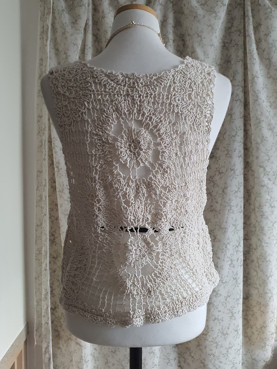 [빈티지] 아이보리색 크로셰 뜨개 조끼 빈티지 스타일 상품이미지3