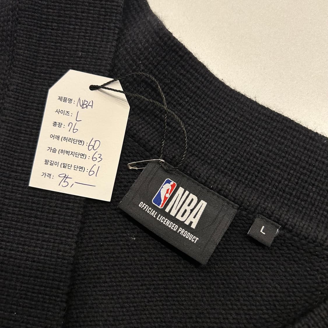 [L] NBA 엔비에이 빅로고 니트 가디건 블랙 A199 상품이미지3