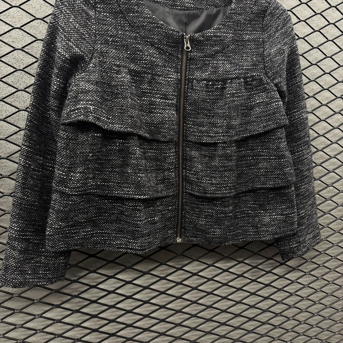 JPN VINTAGE 숏 트위드 집업자켓 이중 플랩 골드톤지퍼 디테일 상품이미지5