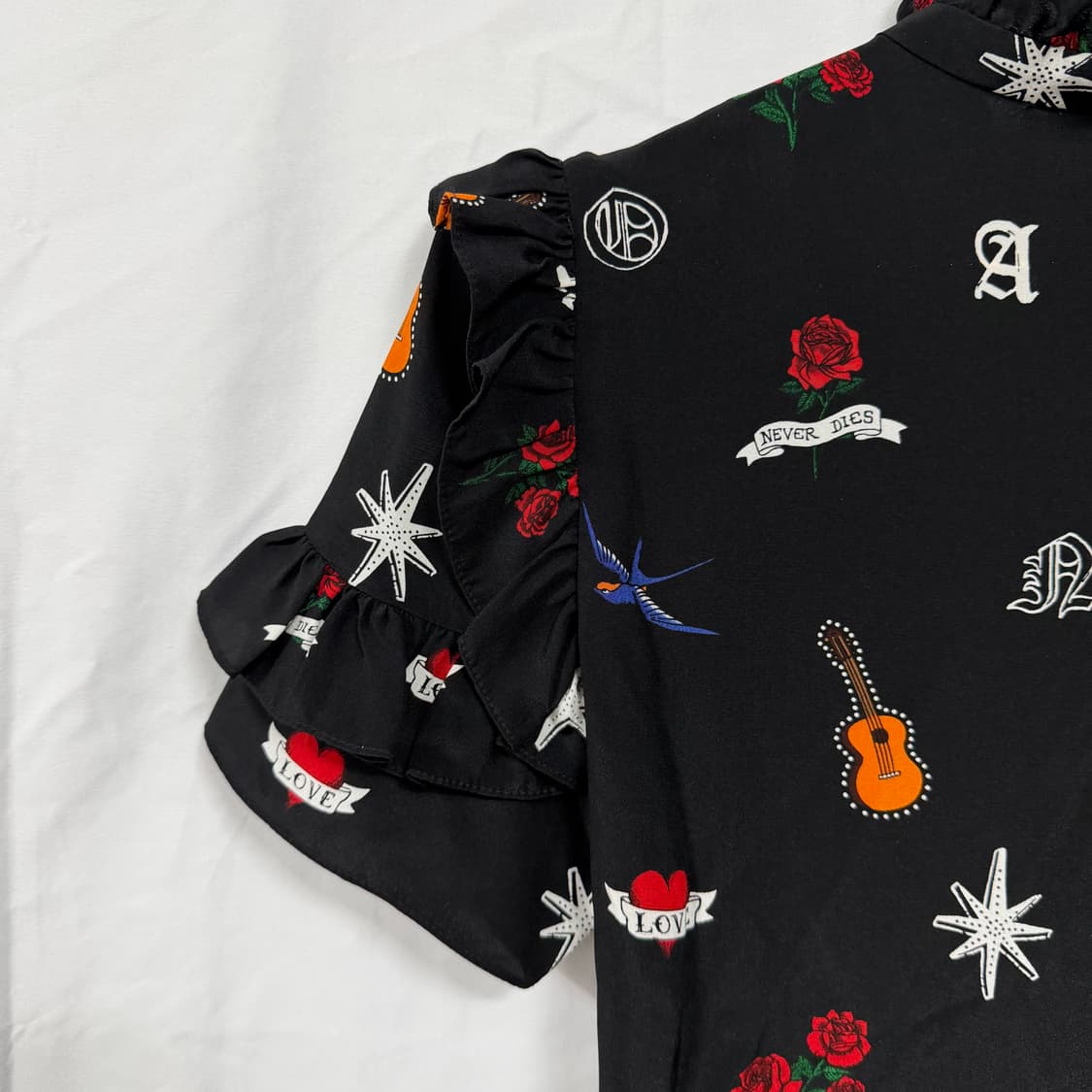 산드로(SANDRO) 프린팅 러플 포인트 실크 미니 원피스 상품이미지6