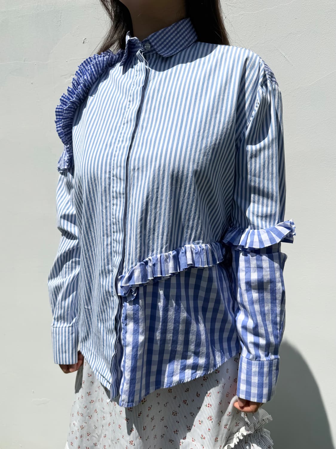 MSGM 믹스 프릴 스트라이프 오버 셔츠 상품이미지2