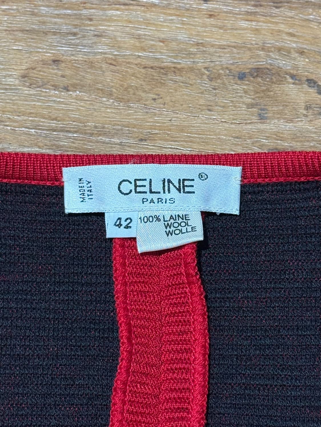 셀린느 레드 블랙 투톤 울 니트 가디건 드레스 상품이미지8