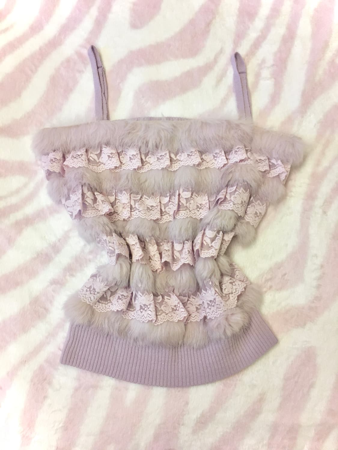 페어리 퍼 프릴 슬리브리스 오리엔탈 연보라 갸루 y2k 상품이미지1