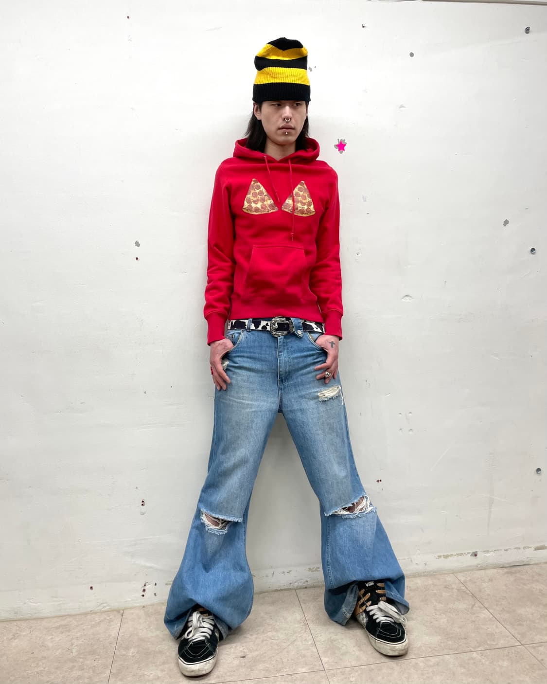  pizza-printed red hoodie  상품이미지5