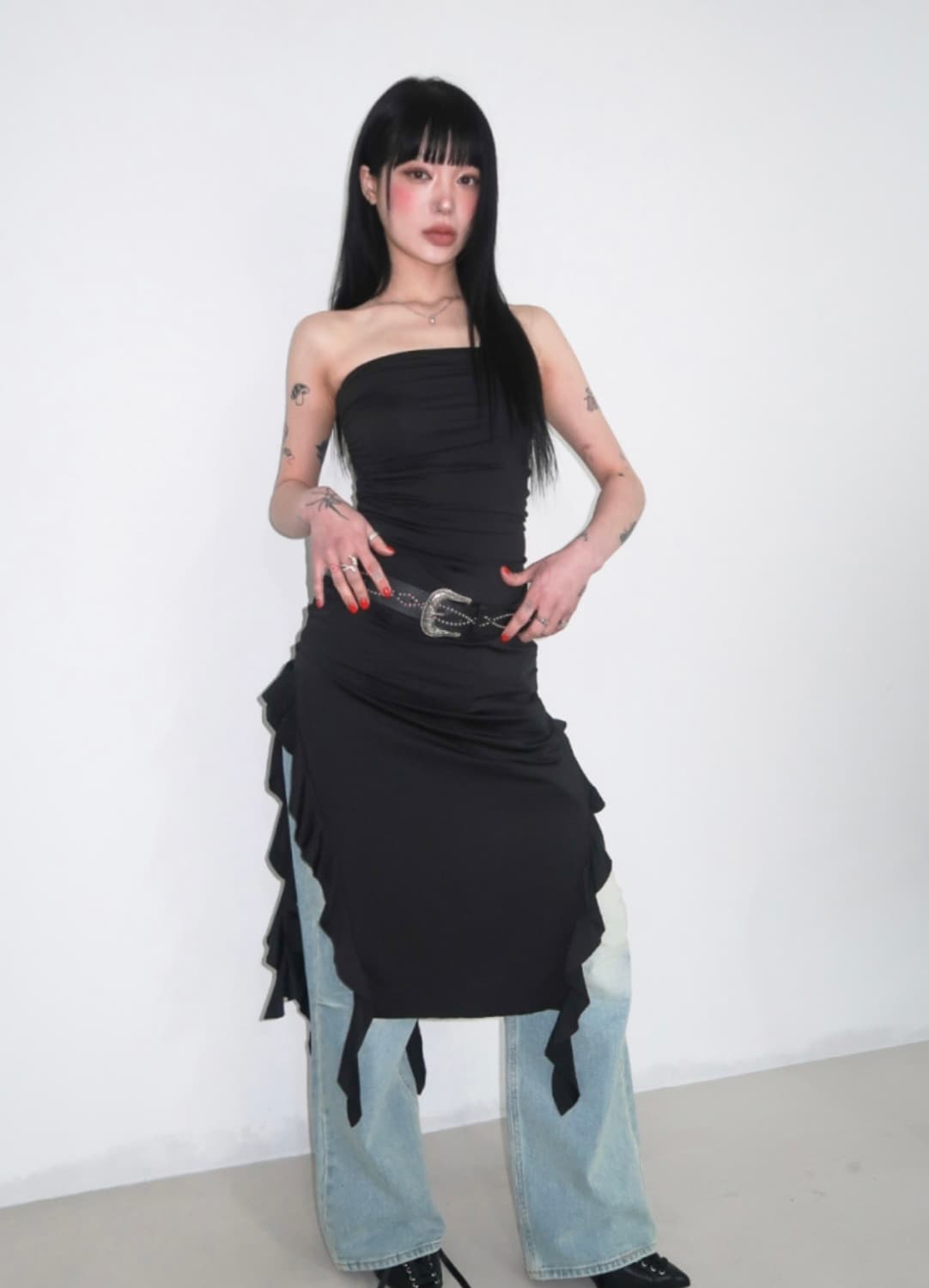 보헤미안 언발란스 러플 드레스 상품이미지2