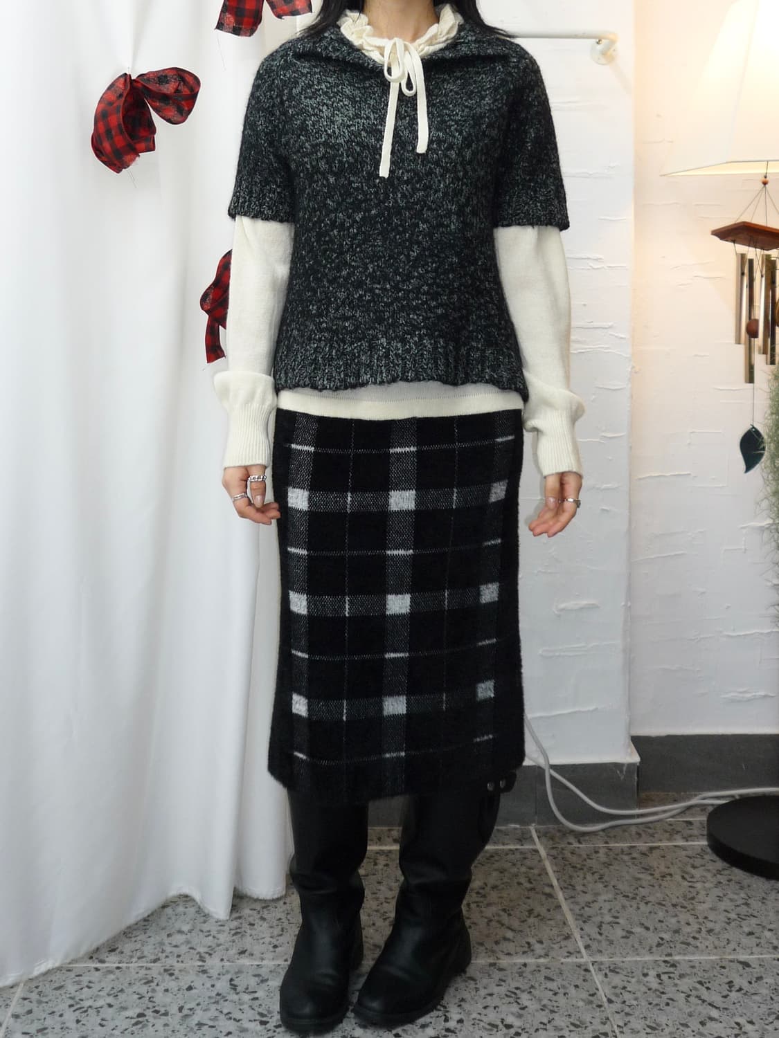 check patterns knit skirt 상품이미지3