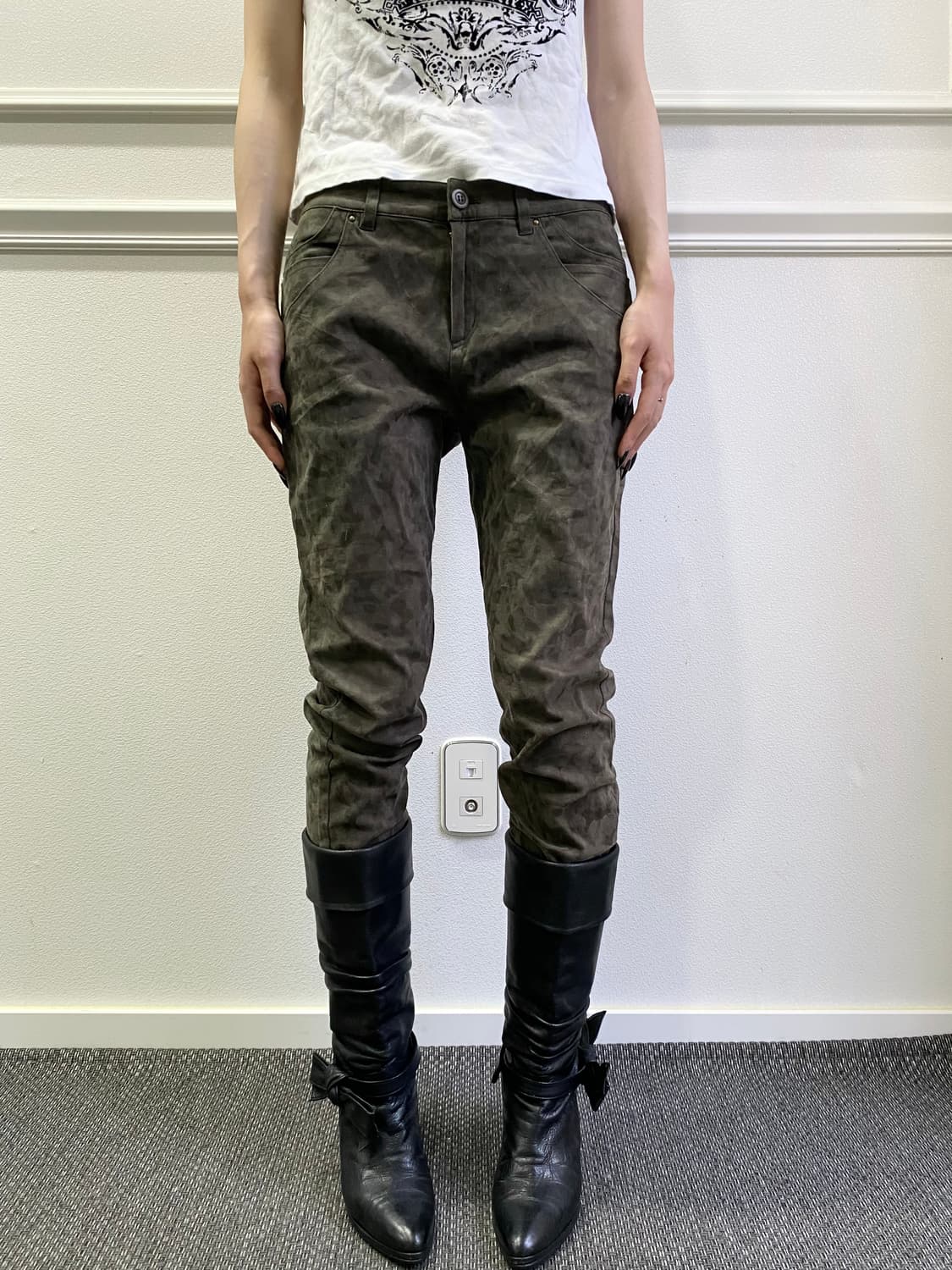  Green Leopard Pattern Slim Fit Pants 상품이미지1