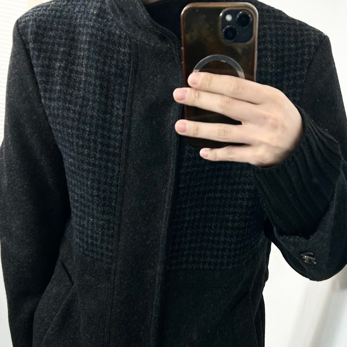 우영미 하이넥 헤링본 울 코트 상품이미지3