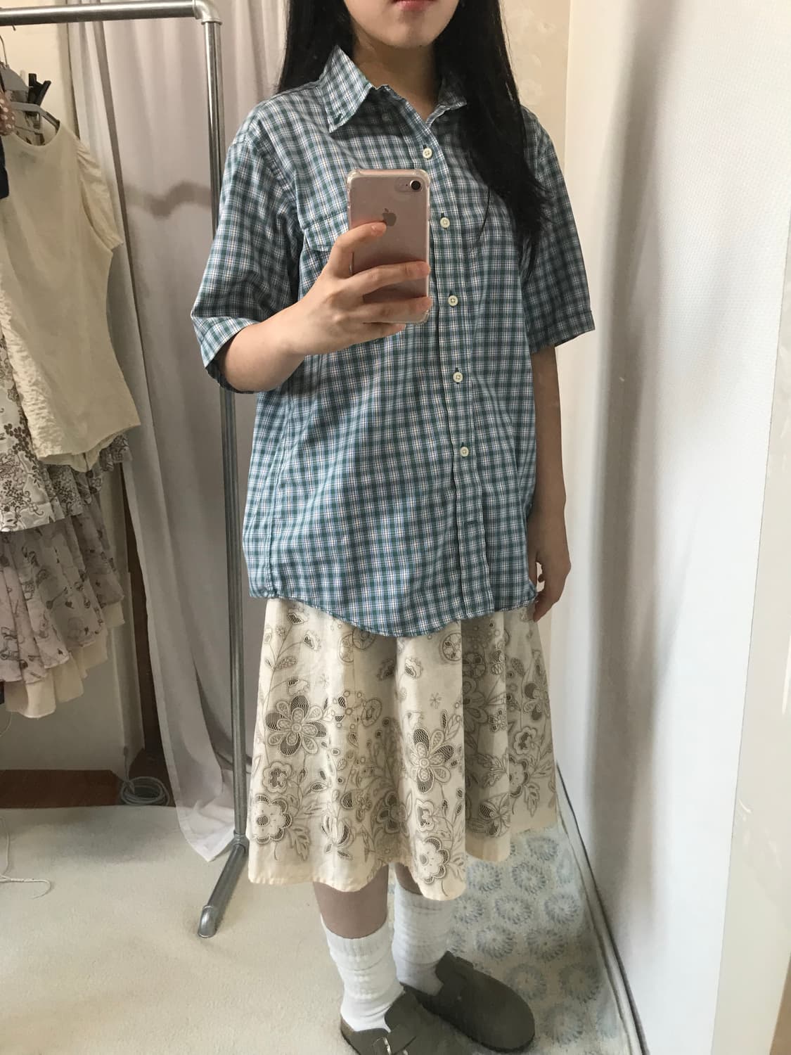 vintage over check short shirt 상품이미지5