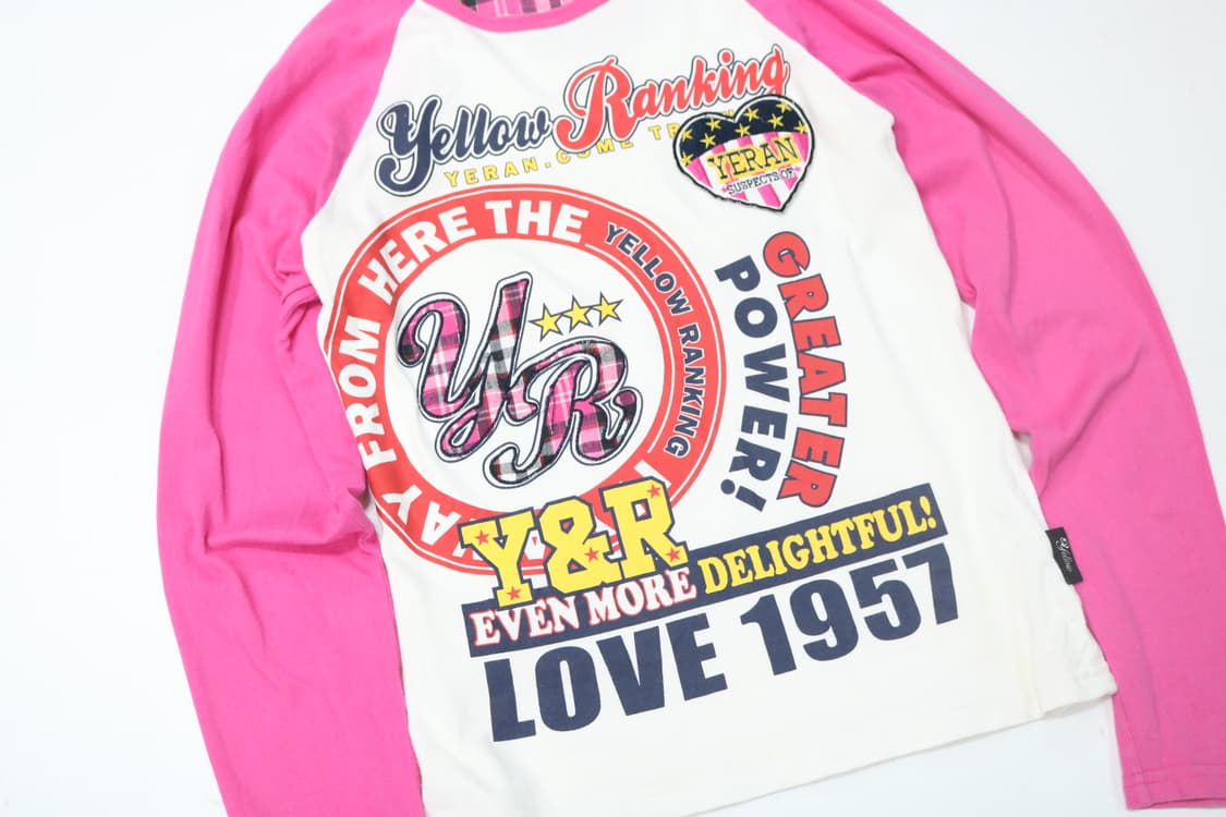 옐로우 랭킹 핑크색 레글런 긴팔 티셔츠 상품이미지4