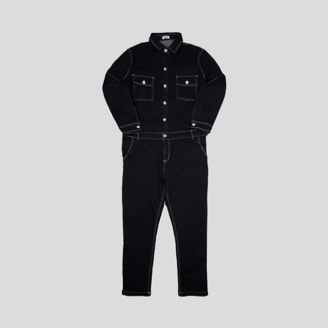 Y&X 흑청 블랙 백실버자수 데님 점프슈트 SIZE M 상품이미지2