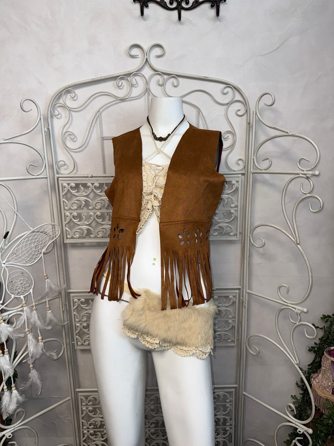 Camel brown punching fringe vest 상품이미지4