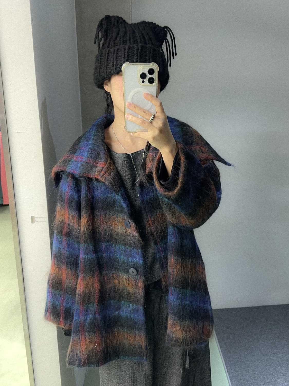 micmac mohair wool check highneck coat 상품이미지3