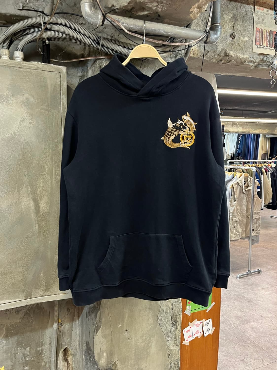 빈티지 잉어 자수 후드티 블랙 3XL #csz2384 상품이미지2