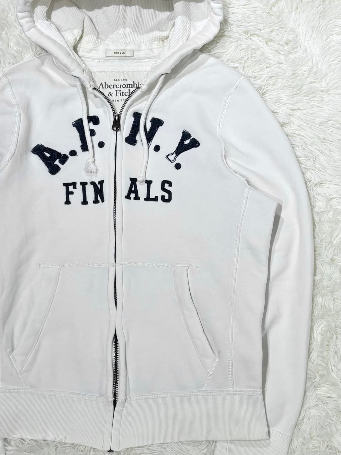 아베크롬비 빅로고 화이트 헤비스웻 후드집업 상품이미지6