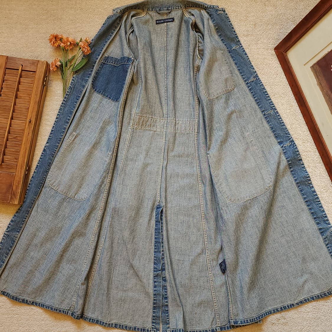 폴로 랄프로렌 데님 트렌치 코트 샵코트 셔링 디테일 M 상품이미지9