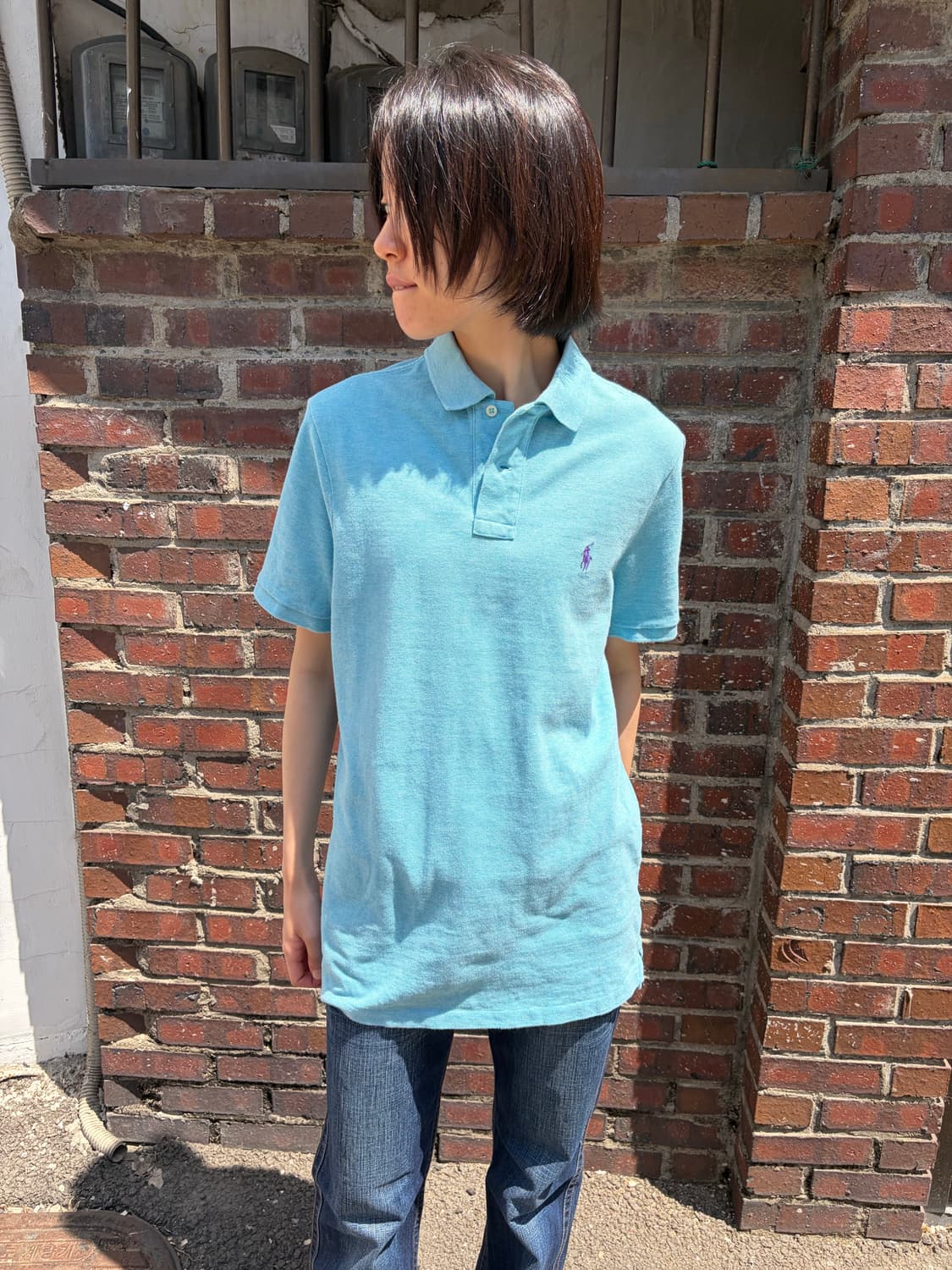 Polo Ralph Lauren 스카이블루 카라 반팔 티셔츠 S 상품이미지1