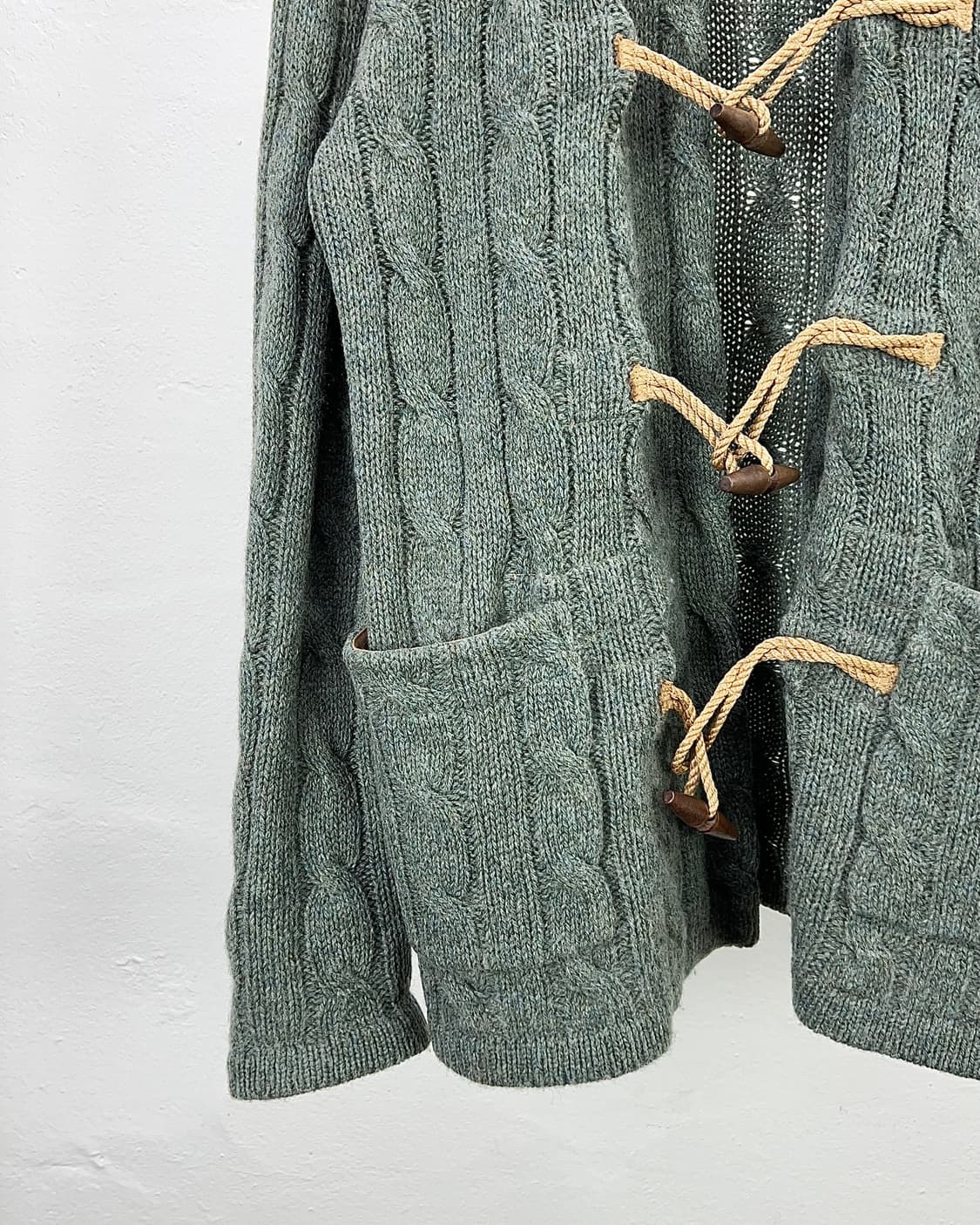 90s 폴로 랄프로렌 그린 그레이 케이블 울 더플 니트 가디건 상품이미지4