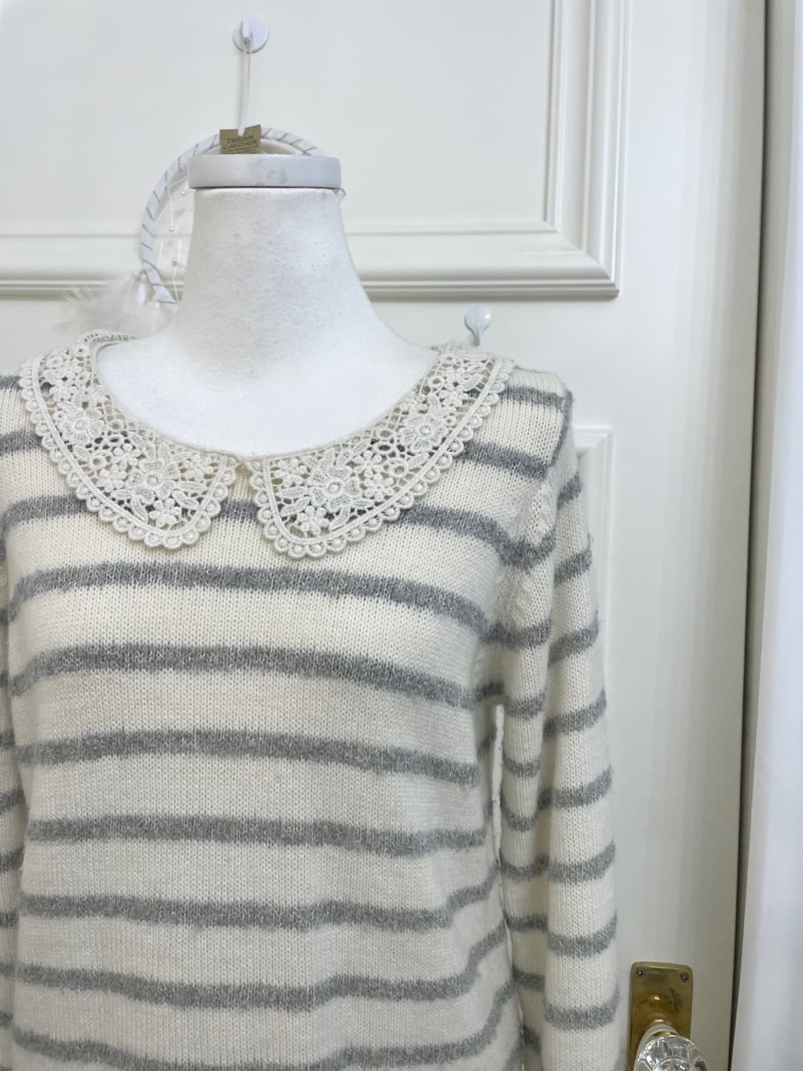 EAST BOY ivory gray stripe lace collar w 상품이미지7