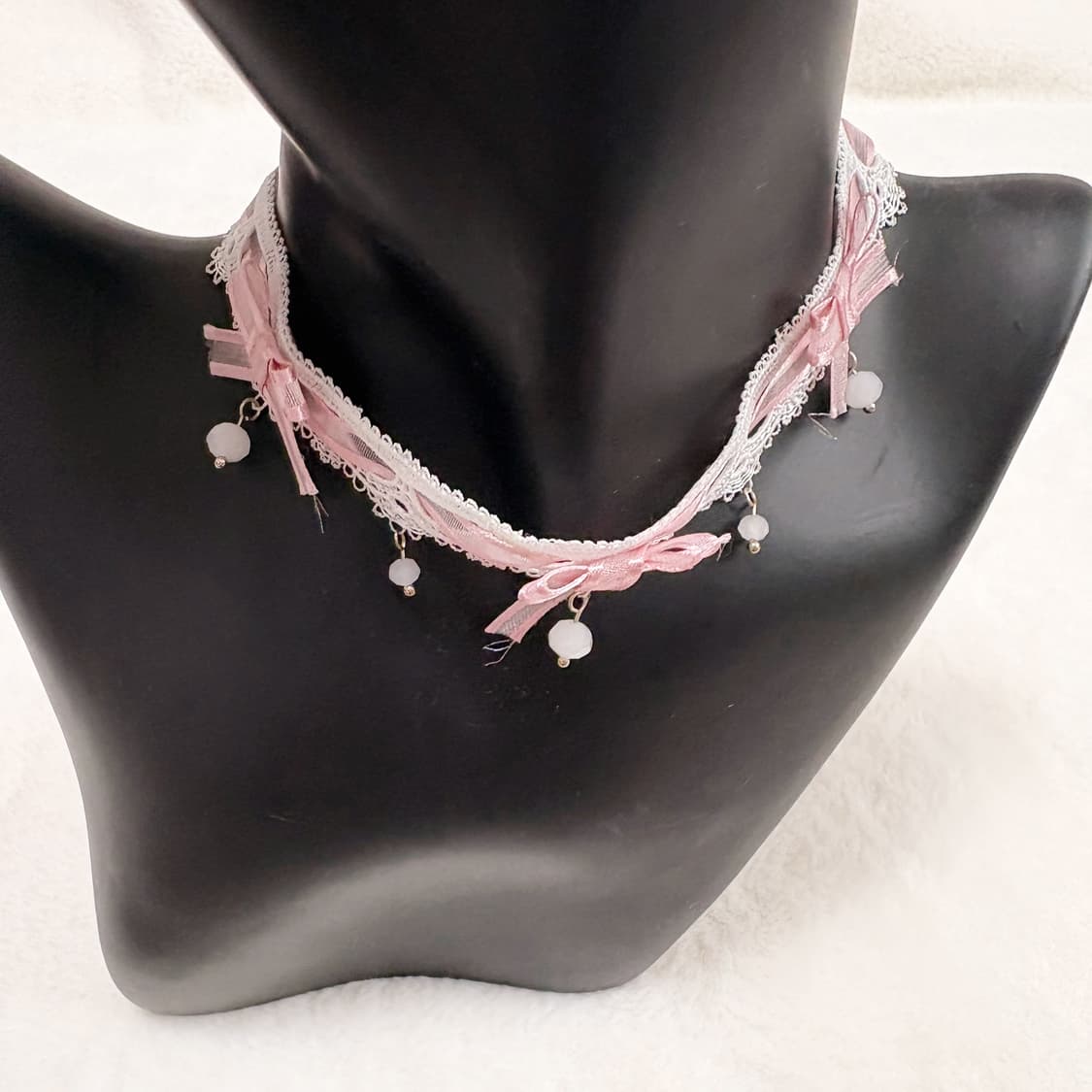 (이체시에눌) 일본 핑크 리본 히메갸루 레이어드 비즈 드롭 초커 목걸이 상품이미지1