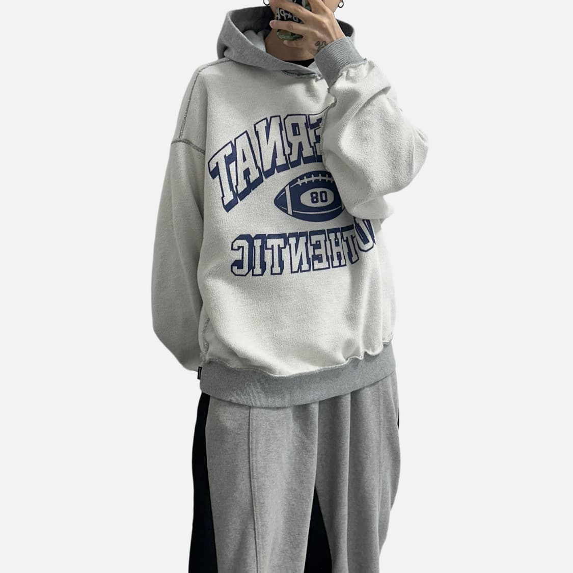 커버낫 리버스 빅로고 오버핏 후드티 멜란지그레이 상품이미지3