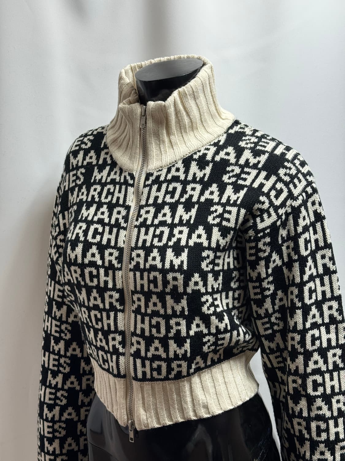 apporte parles marches 크롭 패턴 니트 집업 상품이미지2