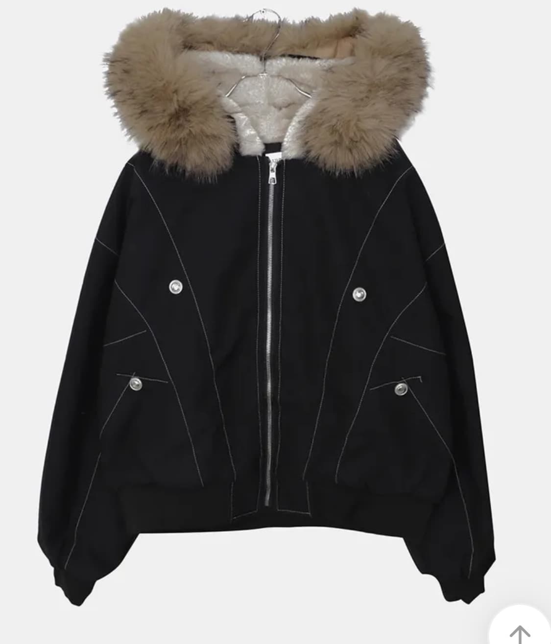 원더원더 스티치 퍼 야상 자켓 블랙 상품이미지1