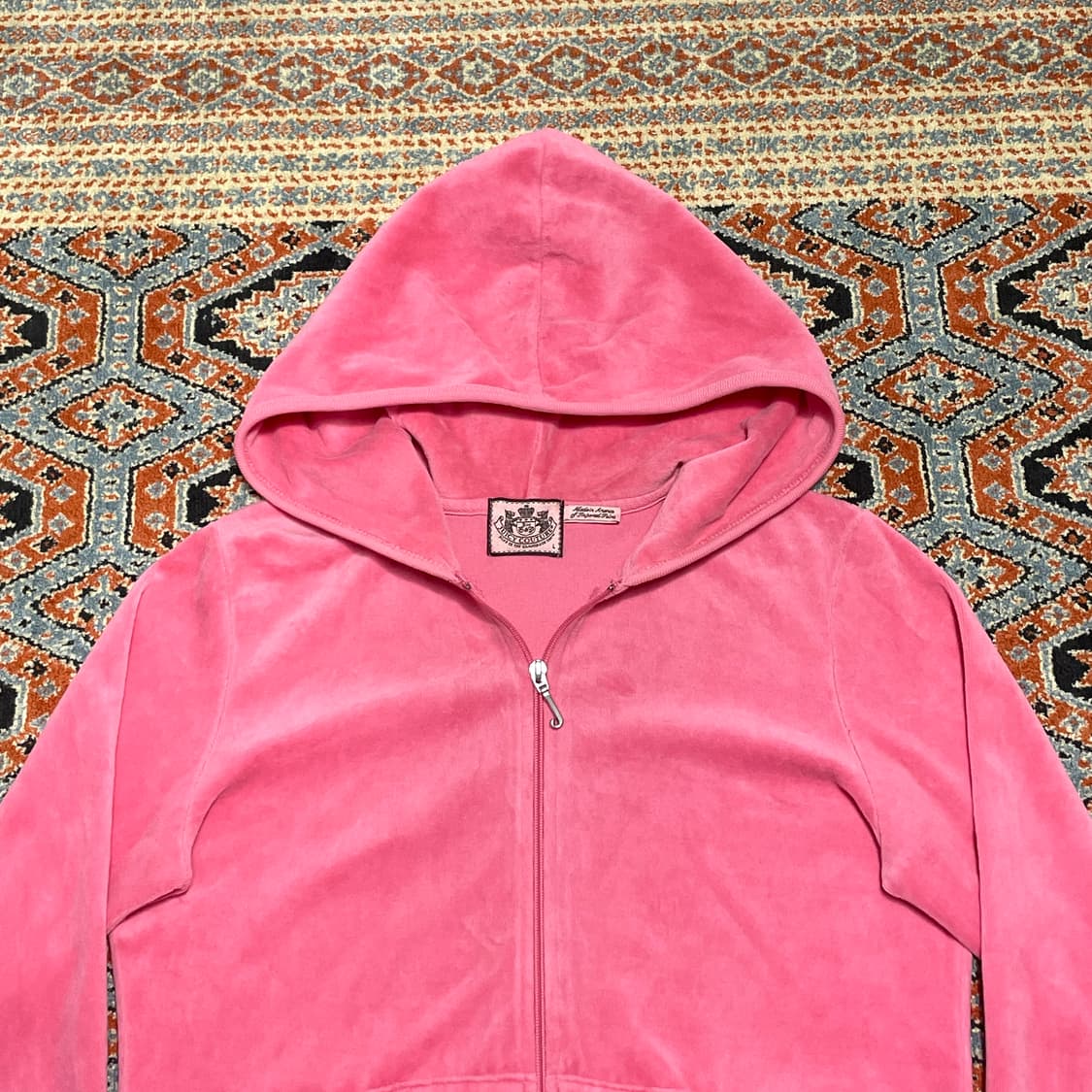 쥬시꾸뛰르 백프린팅 벨벳 핑크 후드집업 여성L 상품이미지2