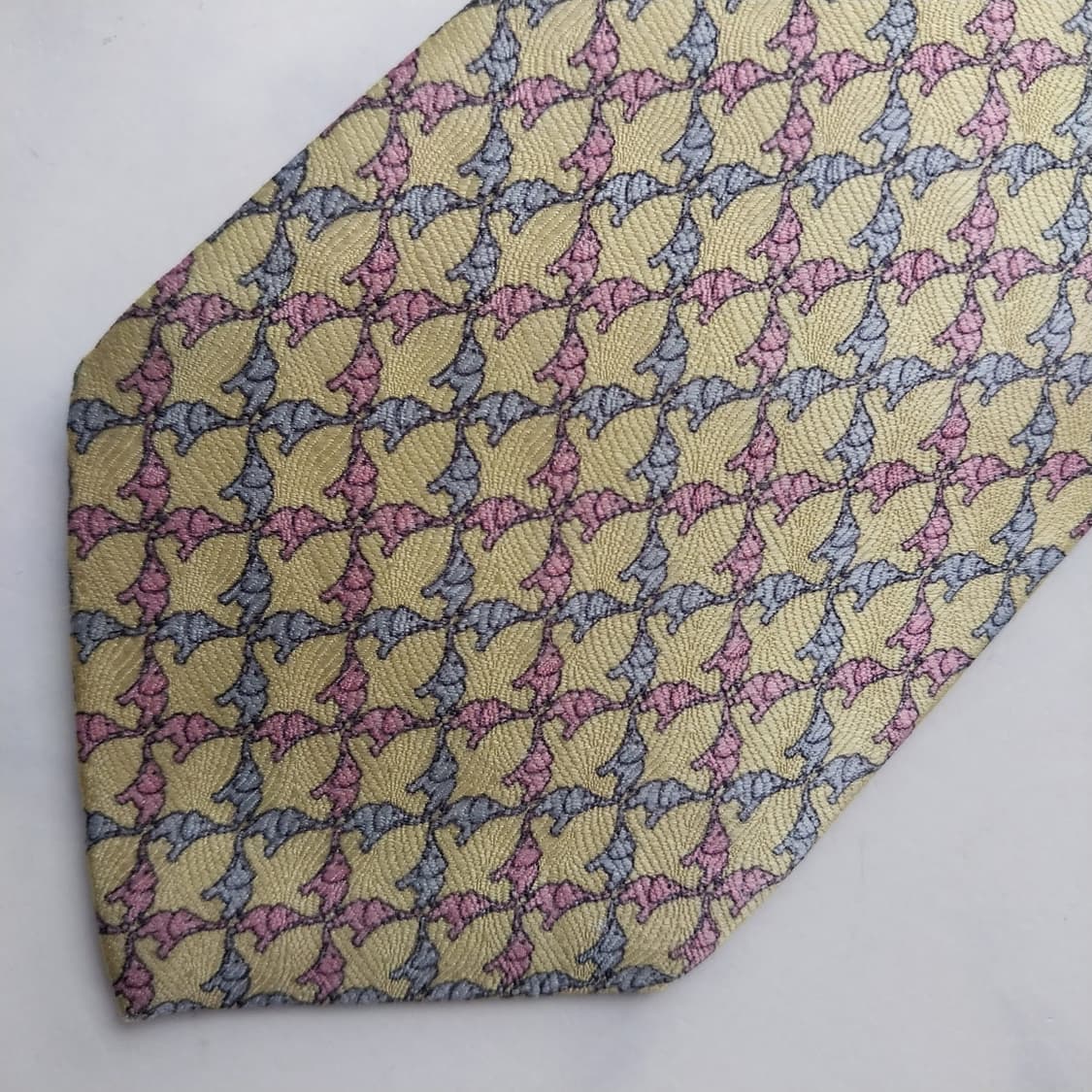 아쿠아스큐텀 실크 레몬 코끼리 패턴 넥타이 8.6cm A등급 K2310 상품이미지5