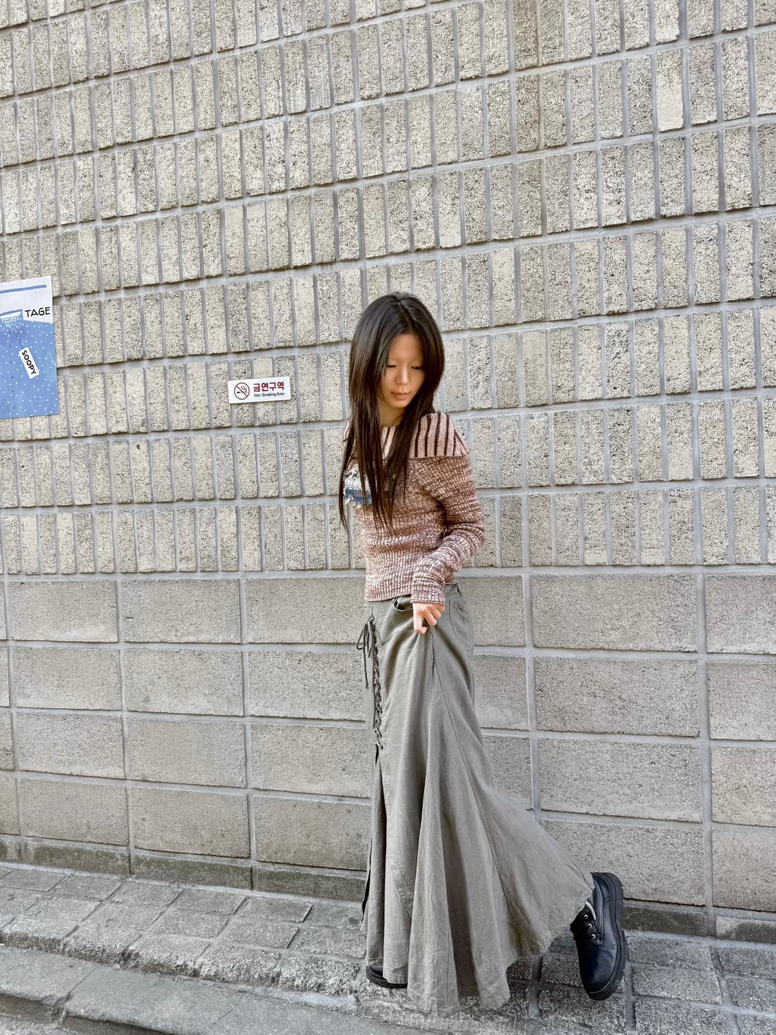 아일렛 디테일 플레어 롱 스커트 상품이미지5