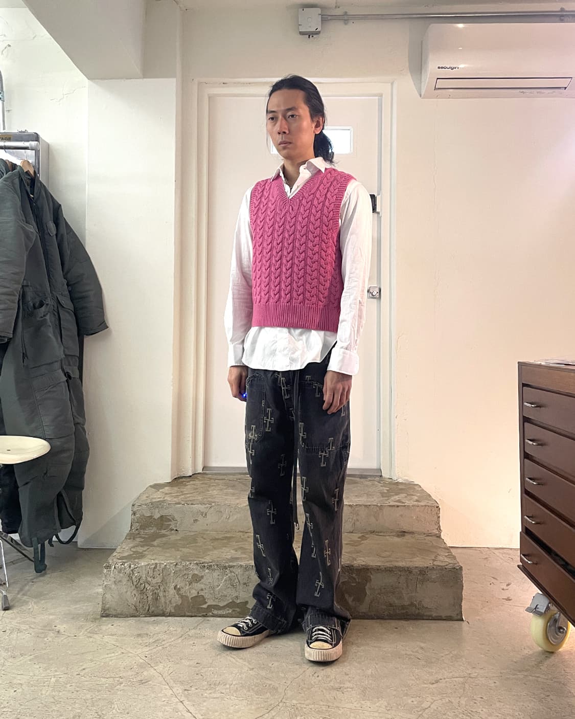 하버색 V넥 케이블 니트 베스트 / OS 상품이미지7