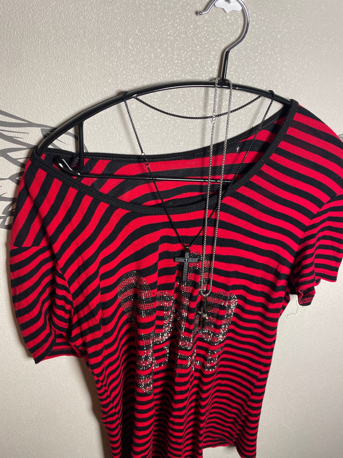 빈티지 펑크 레드 스트라이프 반팔티 상품이미지2