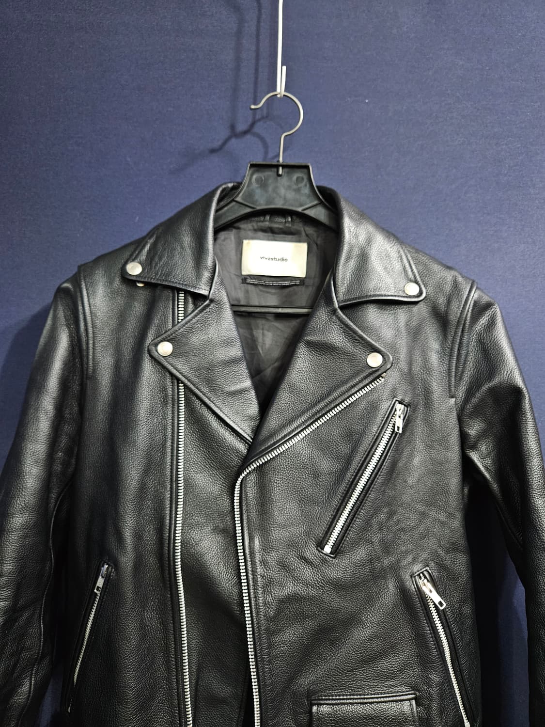 비바스튜디오 블랙 남성 슬림핏 95 가죽 라이더자켓  상품이미지7