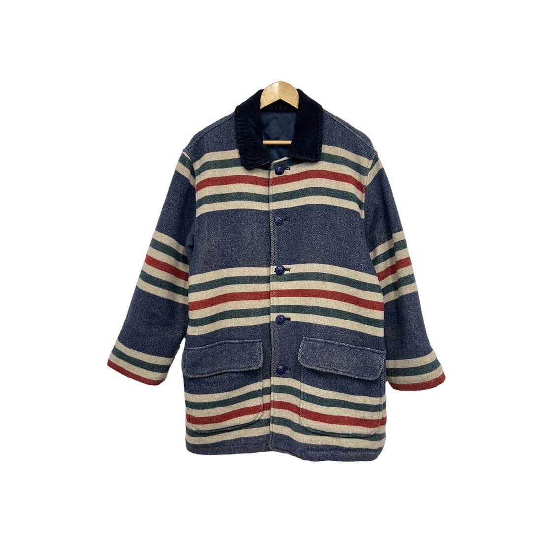 빈티지 패턴 스트라이프 안감 퀼팅 모직 점퍼 상품이미지1