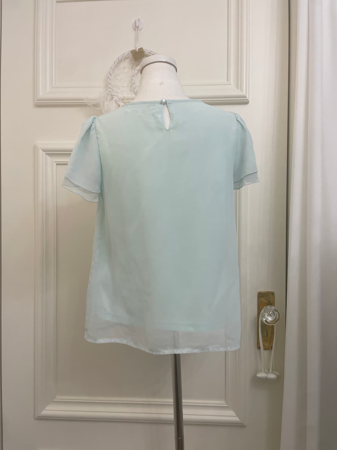 sheer mint puff sleeve lovely blouse 상품이미지3