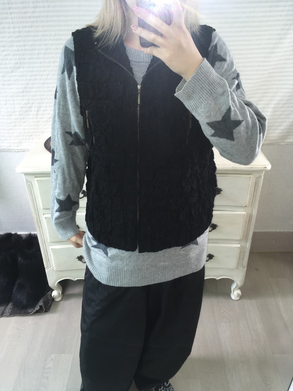 jpn vintage 블랙 플리츠 와플 베스트  상품이미지5