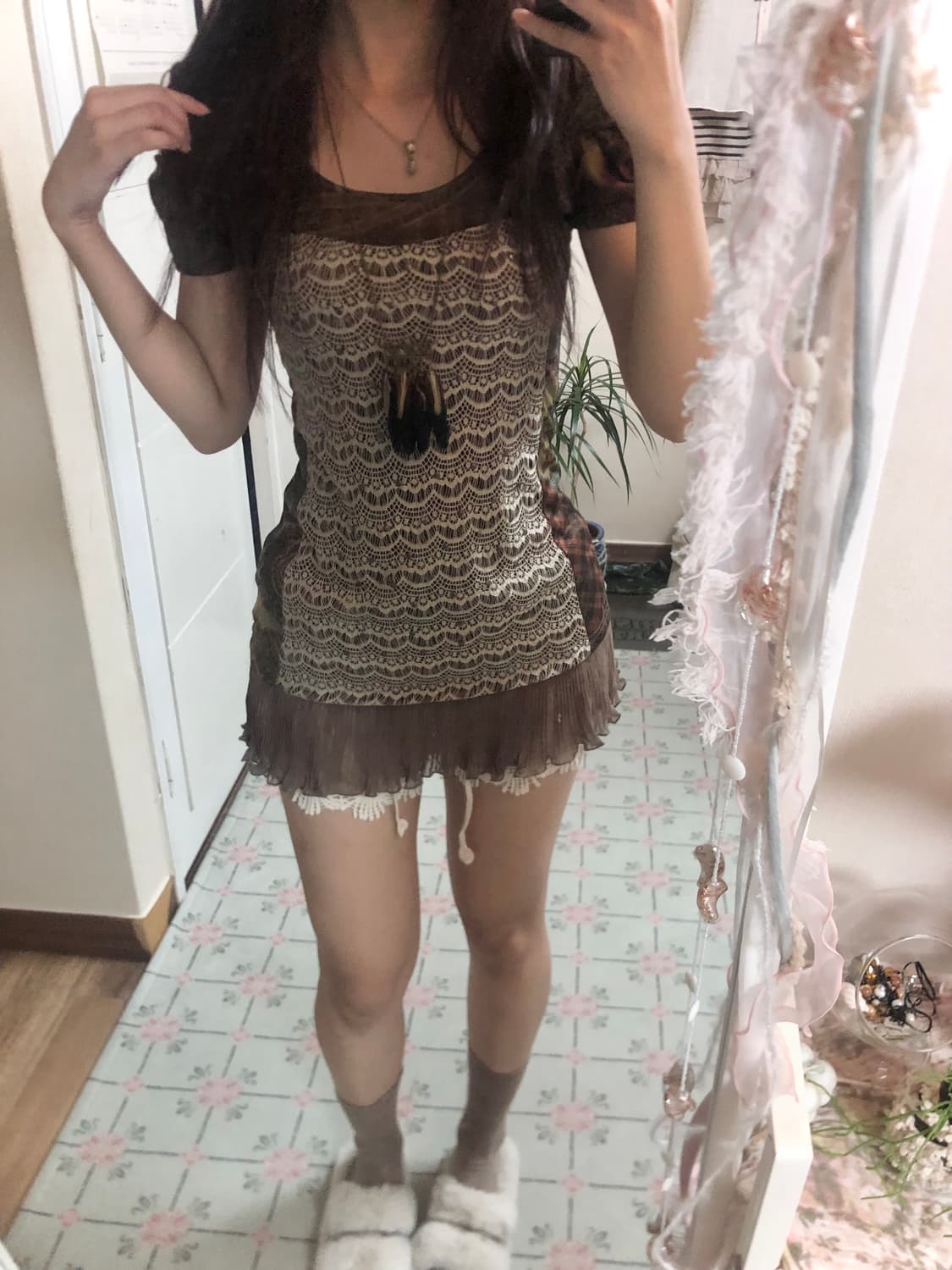 빈티지 오리엔탈 브라운 원피스 탑 vintage top 상품이미지2