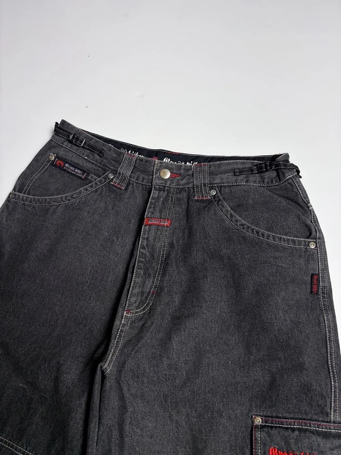 Cross Hither 드래곤 자수 데님 카고 반바지 R1109 상품이미지2