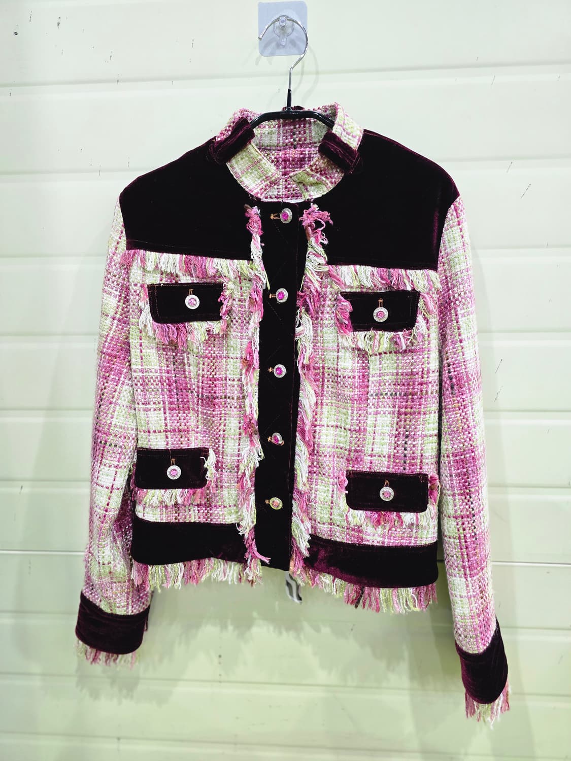 트위드 벨벳 배색 자켓 상품이미지1