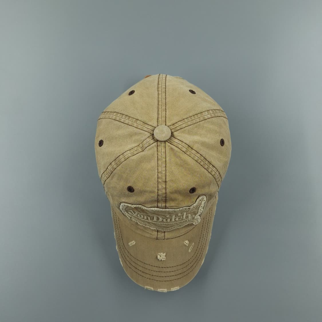 본더치 브라운 데미지드 스펠아웃 로고 레더스트랩 Y2K 6패널 볼캡 모자 상품이미지5