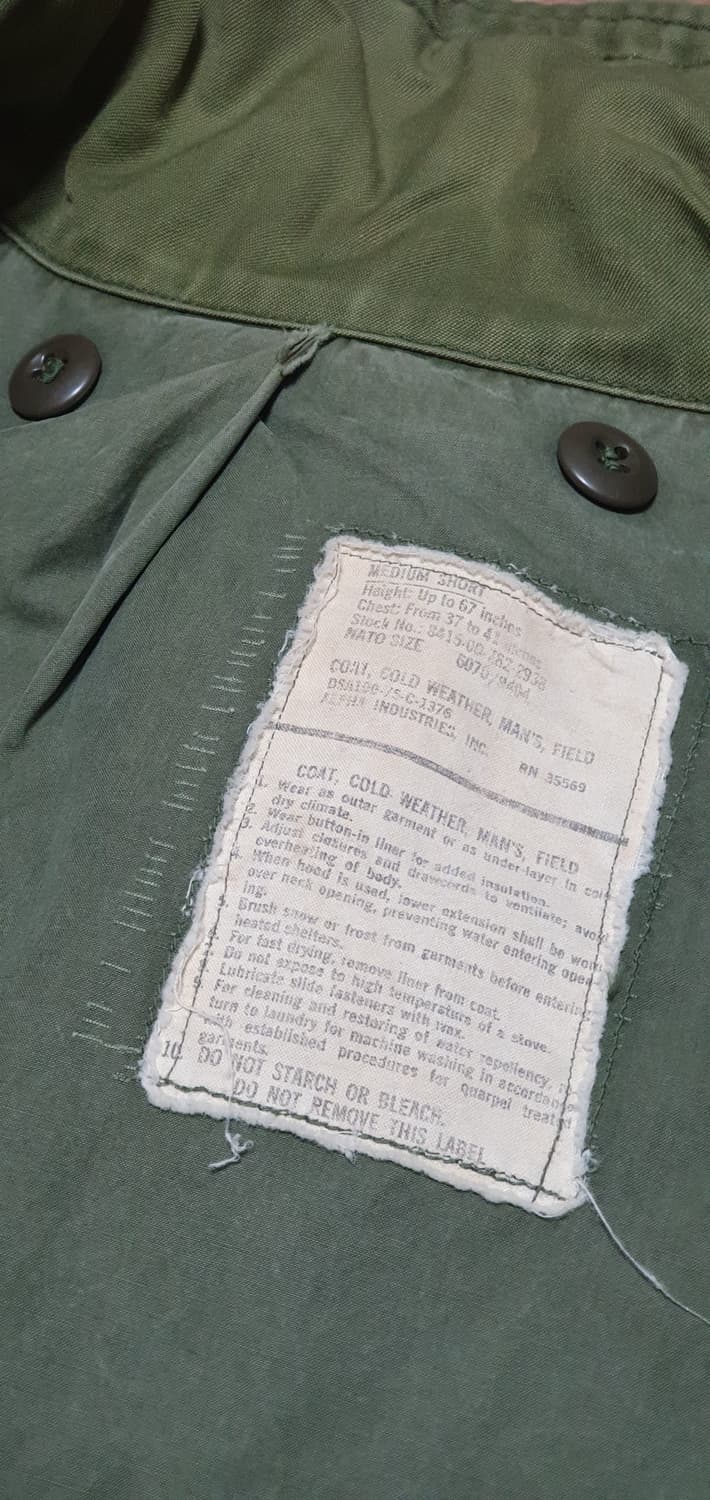 미군 오리지널 m65 필드자켓 3세대 미디움숏 '75년 생산 상품이미지6