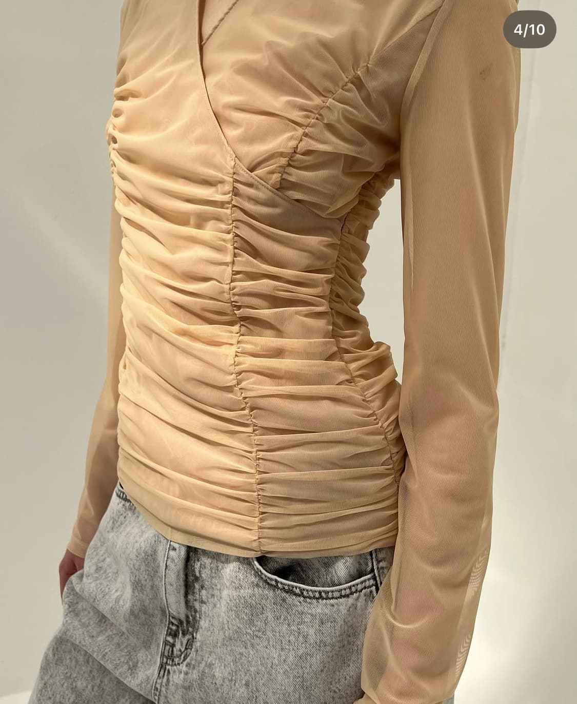 드래곤블루스 매쉬 셔링 랩 블라우스 베이지 S 상품이미지4