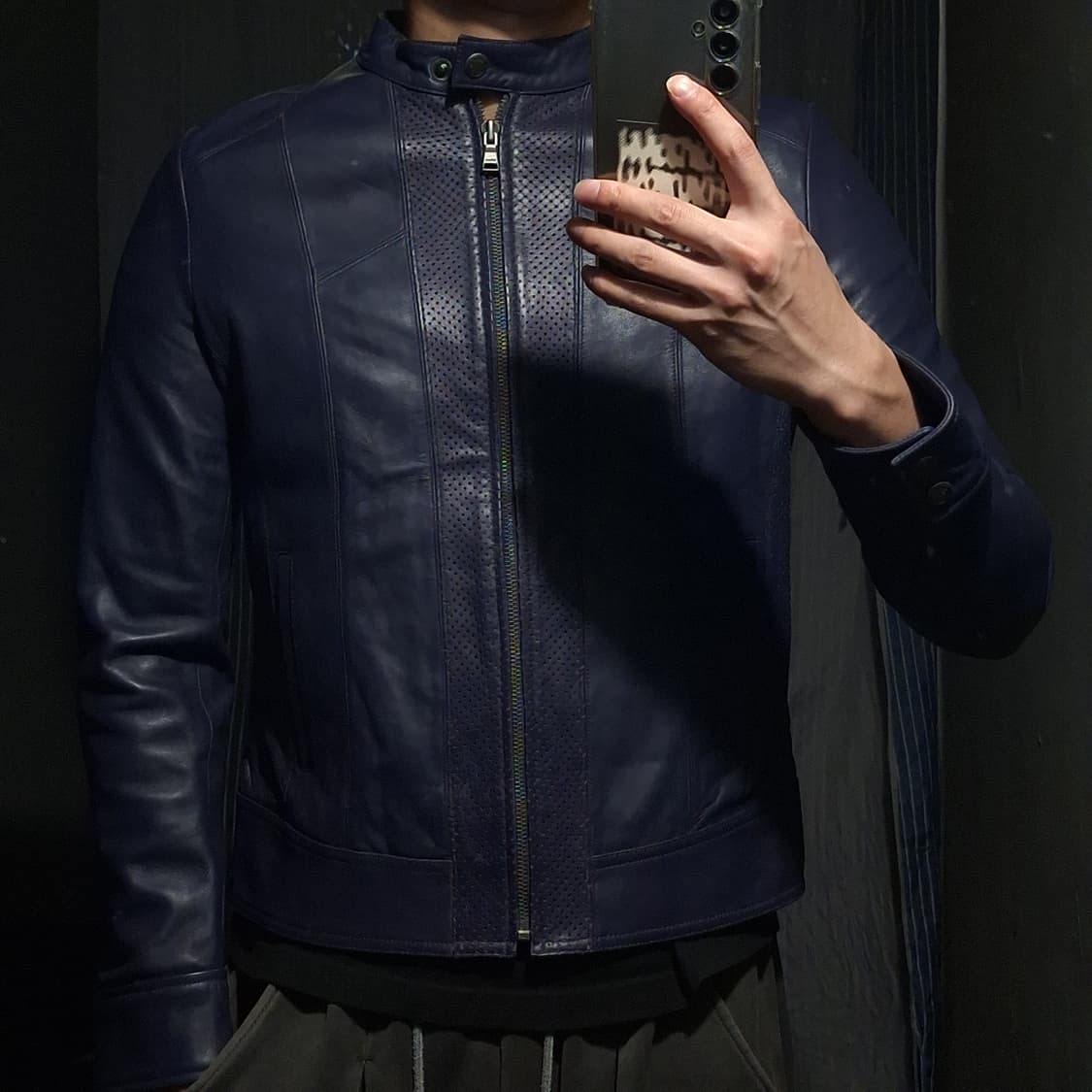 스멕스 스모키블루 넥버튼 양가죽 램스킨 레더자켓 가죽자켓 WOMANS M 상품이미지3