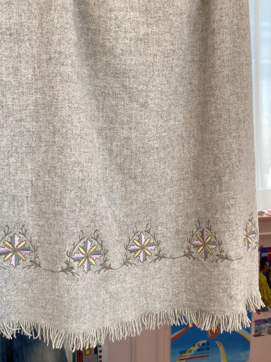 울 그레이 자수 테슬 프린지 롱스커트 상품이미지3