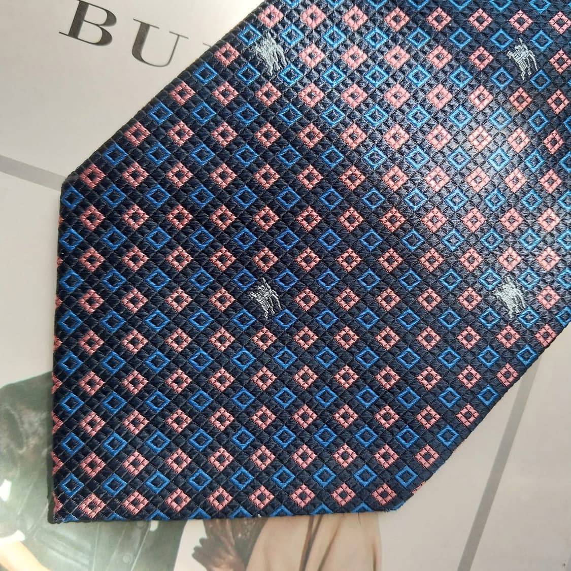 버버리 네이비 체크 자카드 넥타이 9.5cm S~A+등급 K2538 상품이미지6