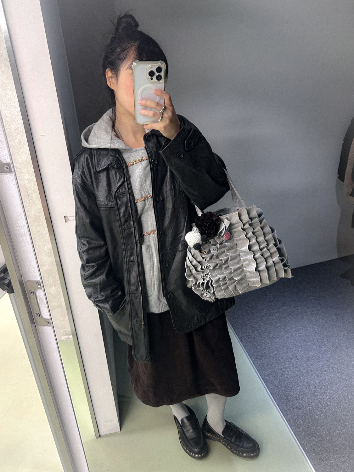 black leather half coat 상품이미지4