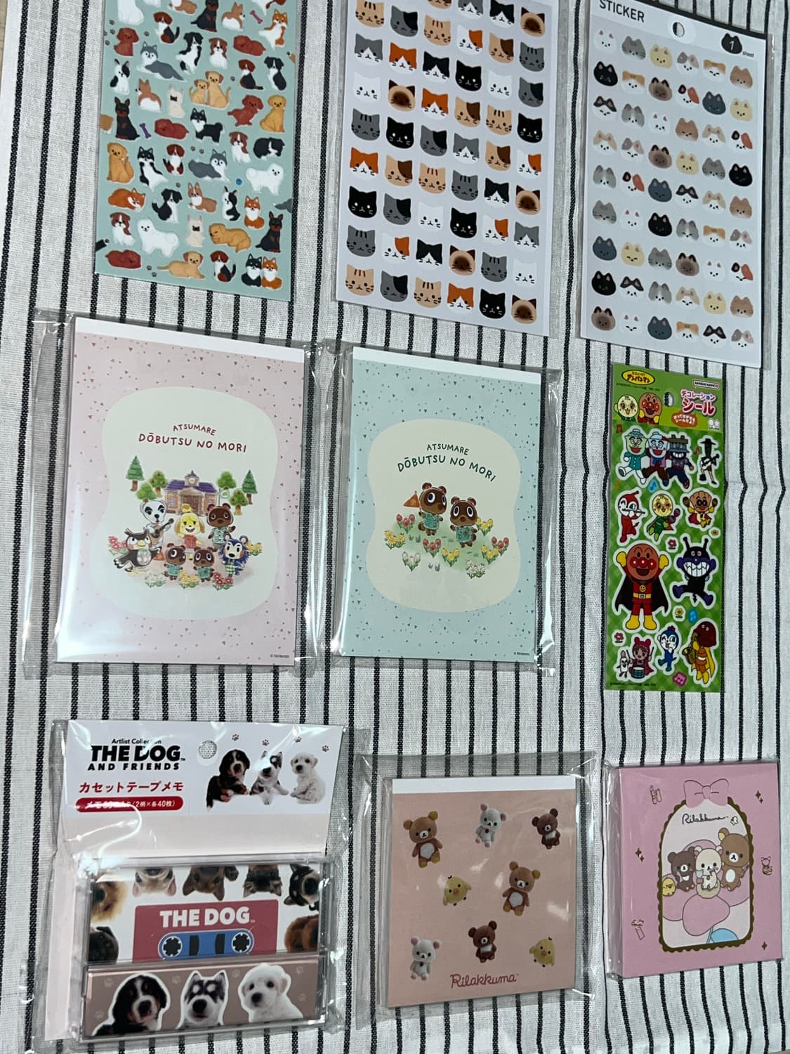 리락쿠마 동물의숲 더독 호빵맨 강아지 고양이 떡메 스티커 9종 일괄 상품이미지1