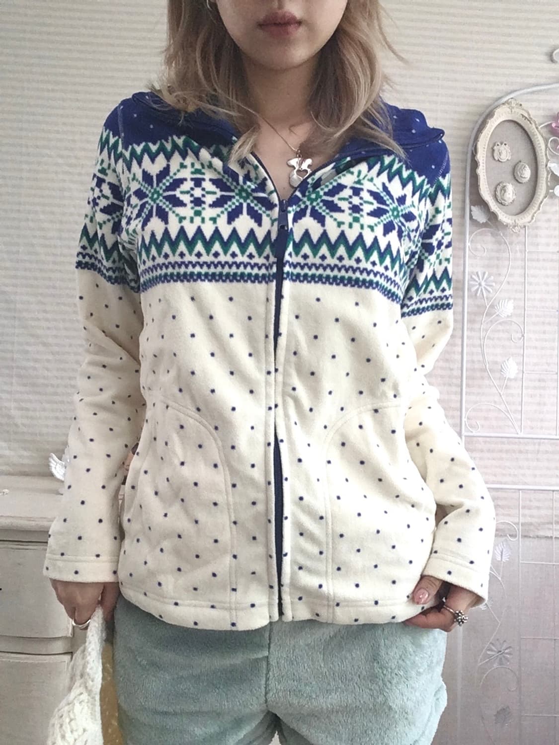 jpn vintage winter snow nordic dot fleec 상품이미지2