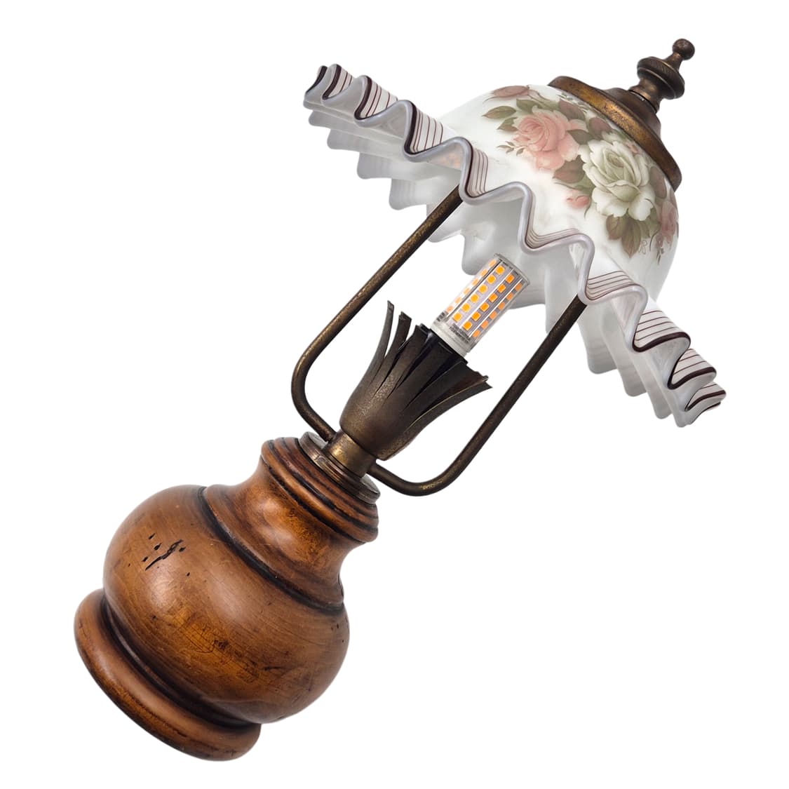 70s 엔틱 밀크글라스 플리츠 우드 스탠드 상품이미지7